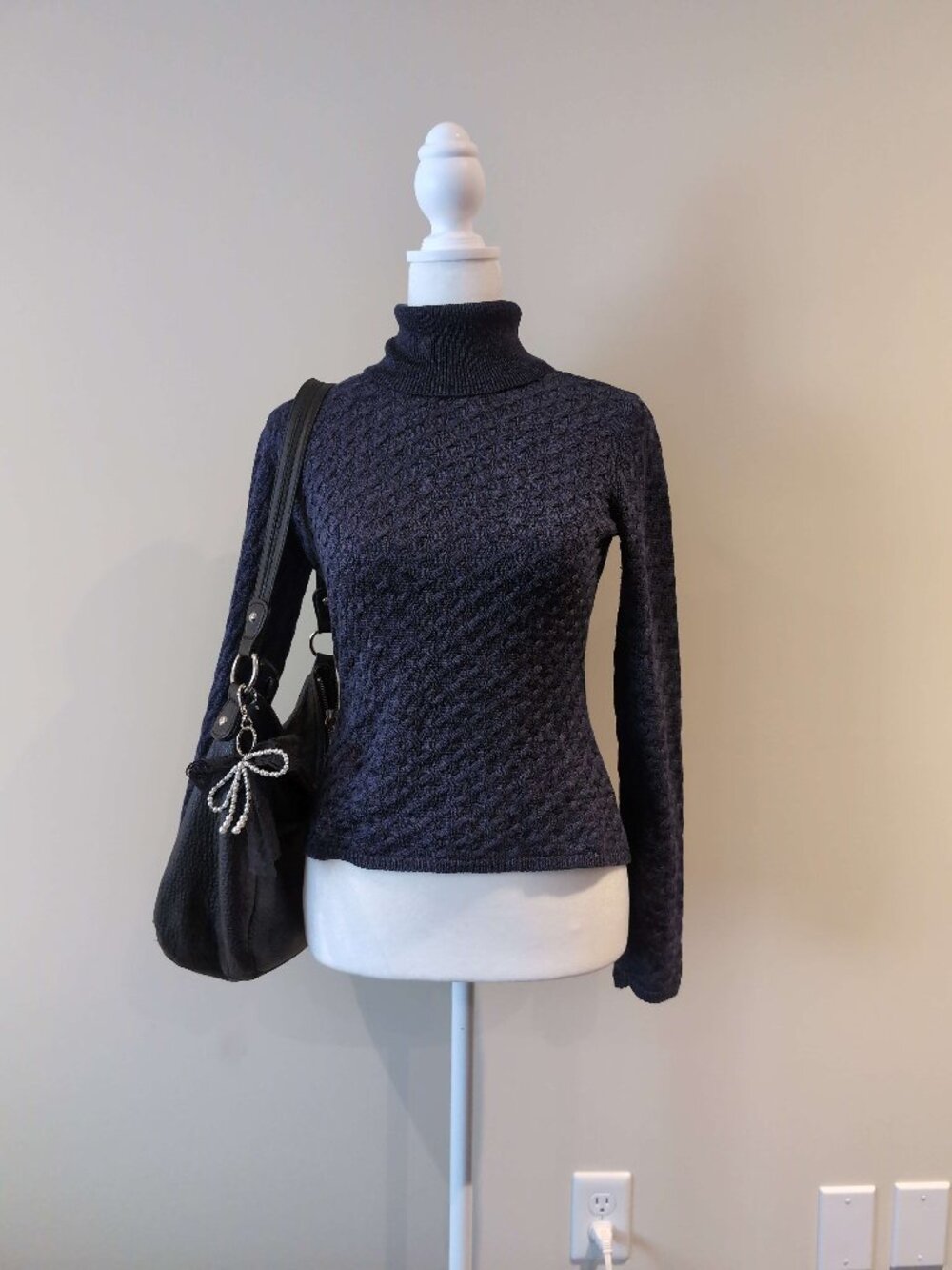Biline Purple Silk-Cotton Cable Knit Turtleneck Sweater | Size S